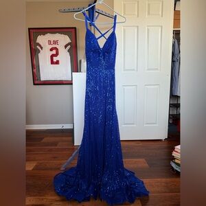 Royal Blue sequined full-length prom dress